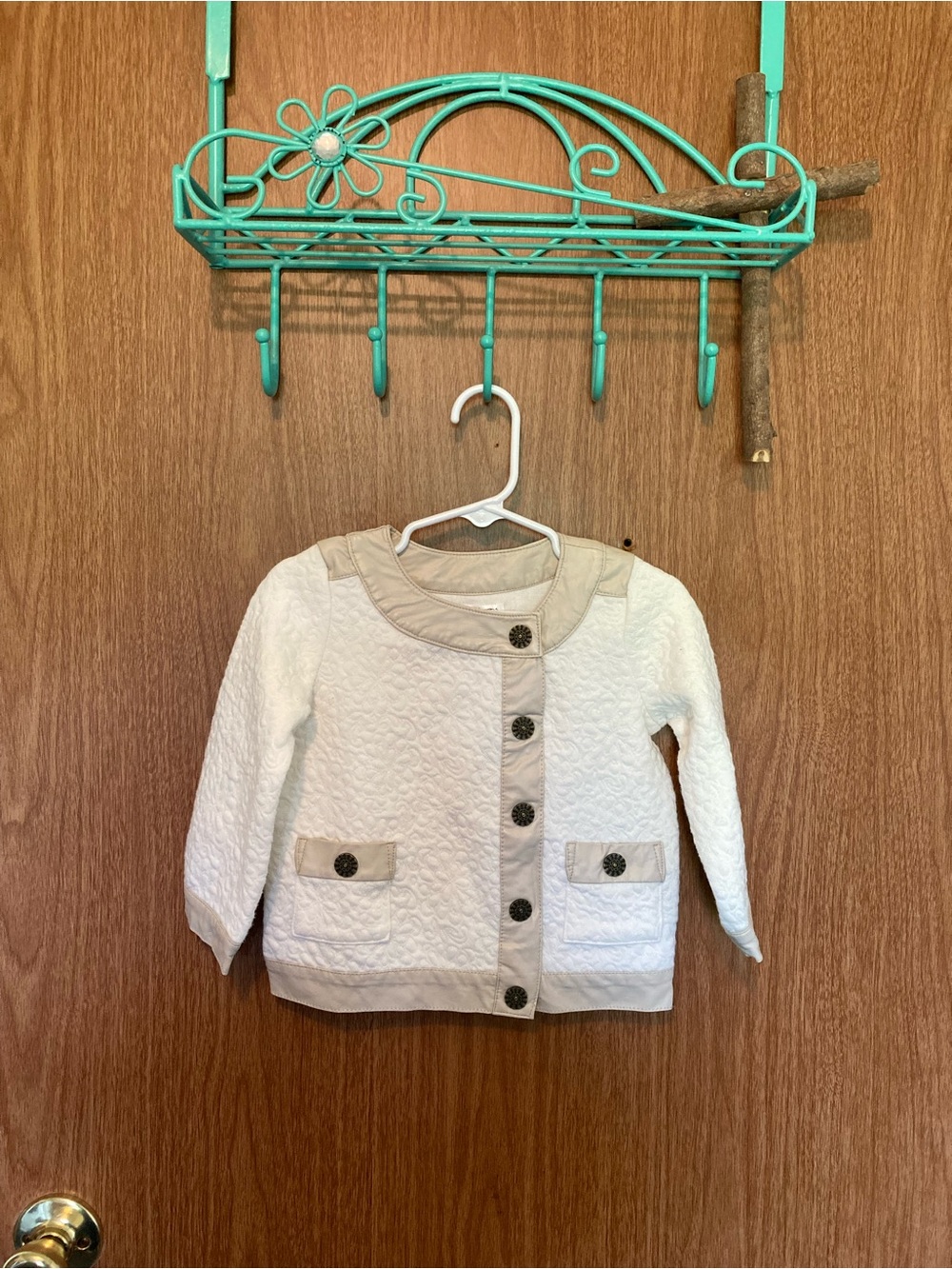 Aphorism Cream Quilted Baby Cardigan with Tan Trim